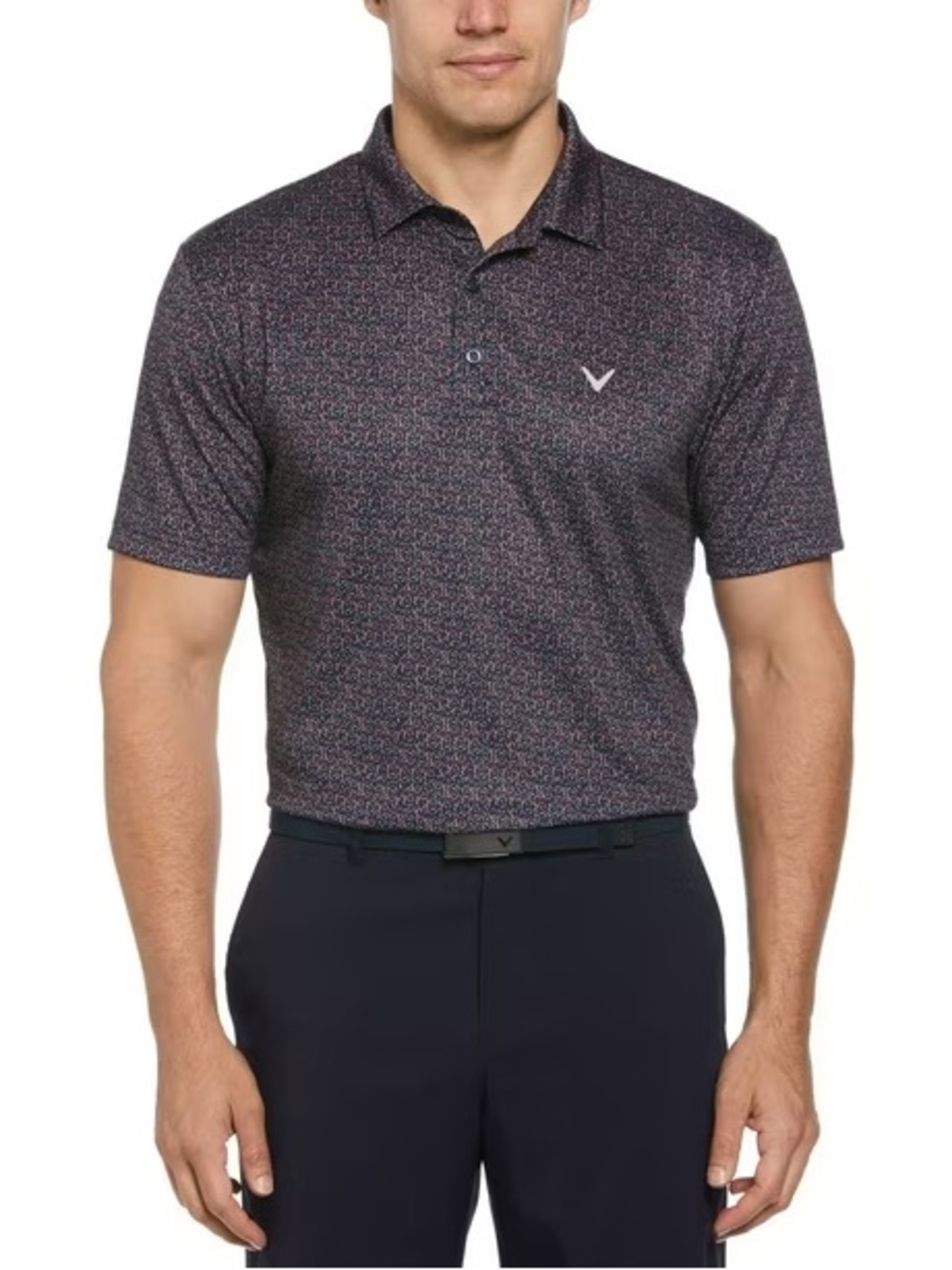 Callaway Heathered Navy and Maroon Short Sleeve Polo